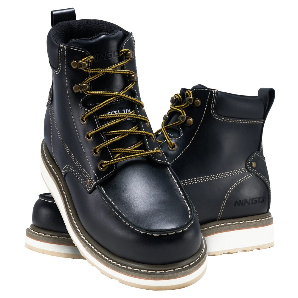 HISEA Safety Boots Men 9.5 Black Steel Toe EH Slip Resistant Work Boots